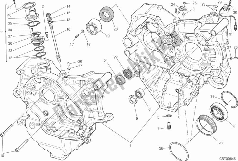 All parts for the Half-crankcases Pair of the Ducati Diavel Carbon USA 1200 2013